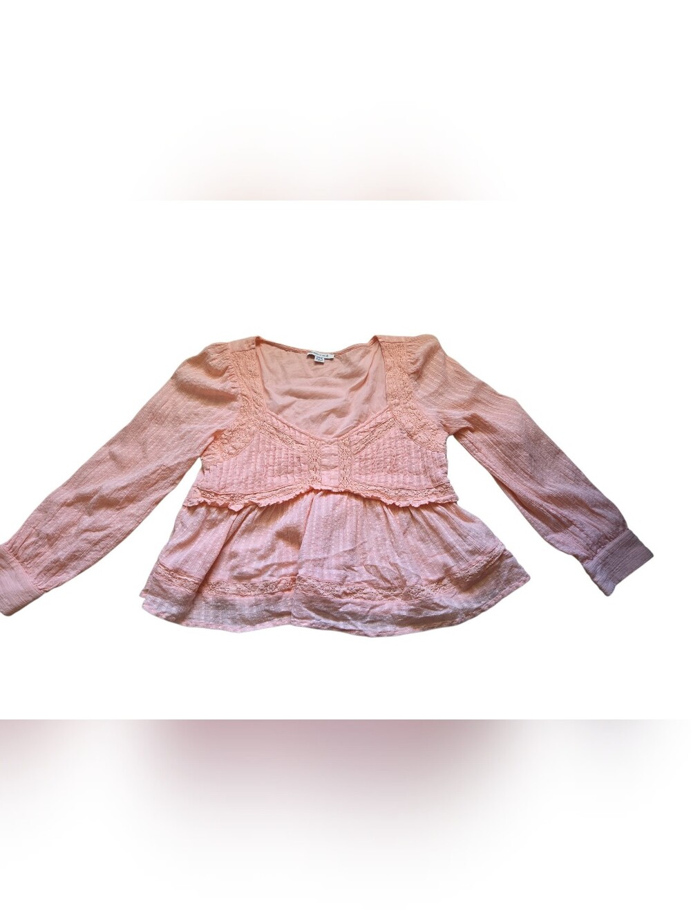 American Eagle Peach Cotton Lace Babydoll Peasant Blouse Boho Cottagecore S